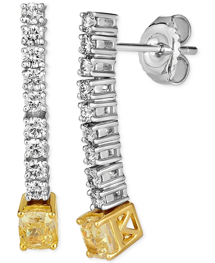 Le Vian Couture Sunny Yellow Diamond (7/8 ct. t.w.) & Vanilla Diamond (1/2 ct. t.w.) Linear Drop Earrings in 14k Gold & Platinum