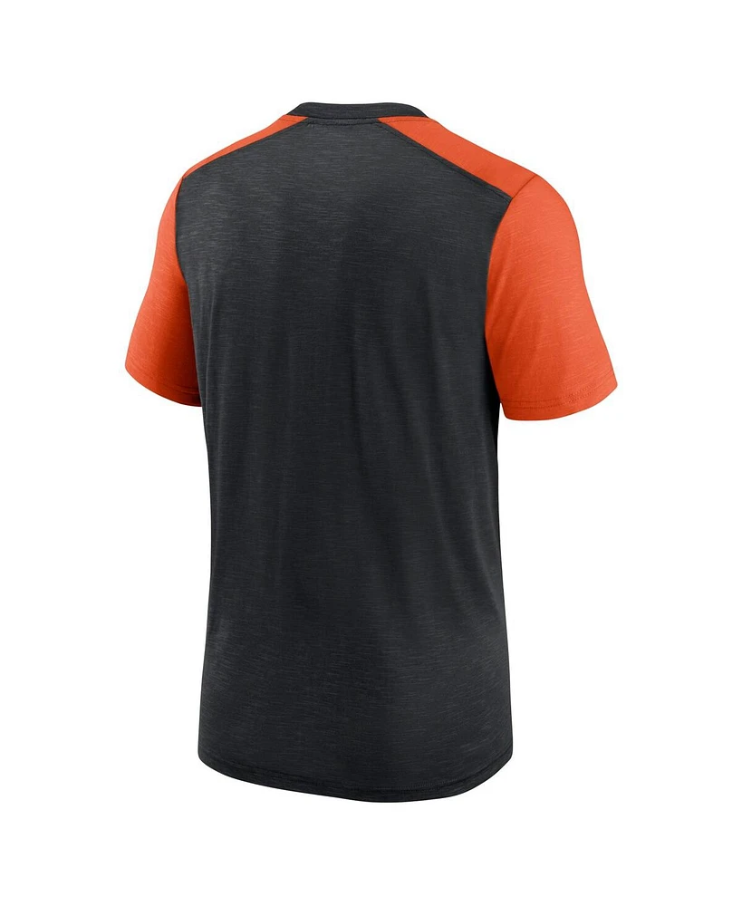 Men's Nike Heathered Black, Heathered Orange Cincinnati Bengals Color Block Team Name T-shirt
