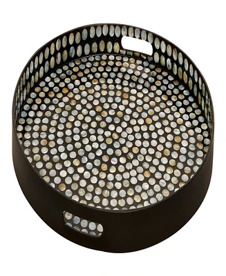 Rosemary Lane Mother of Pearl Handmade Tray with Slot Handles, 24" x 24" x 3"