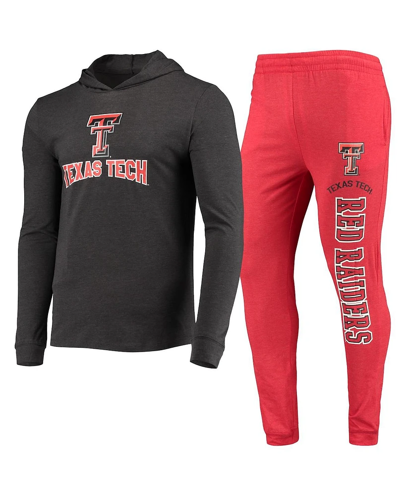Men's Concepts Sport Red, Charcoal Texas Tech Red Raiders Meter Long Sleeve Hoodie T-shirt and Jogger Pants Sleep Set