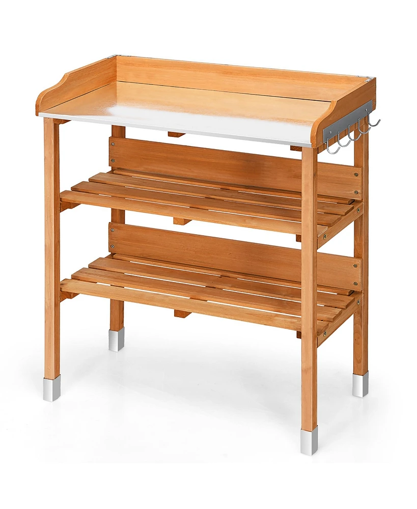 Garden Wooden Potting Bench Work Station Table Tool Storage Shelf W/Hook