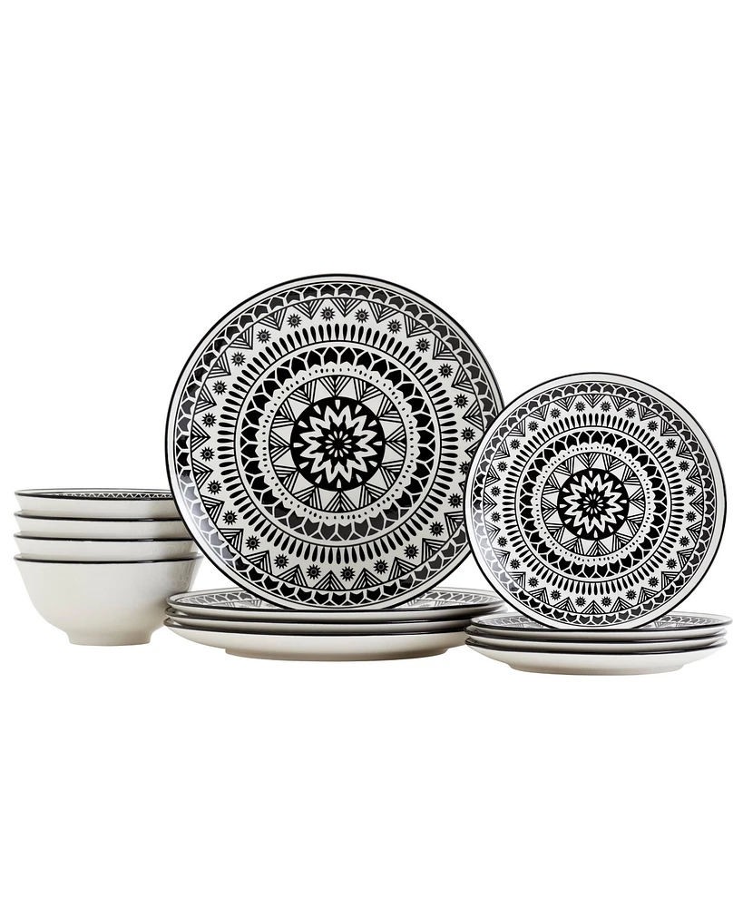 Tabletops Unlimited 12 Pc. Black Pad Print Dinnerware Set, Service for 4