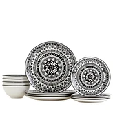 Tabletops Unlimited 12 Pc. Black Pad Print Dinnerware Set, Service for 4