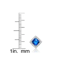 Genevive Cubic Zirconia Sterling Silver White Gold Plated Blue Square Shape Earrings