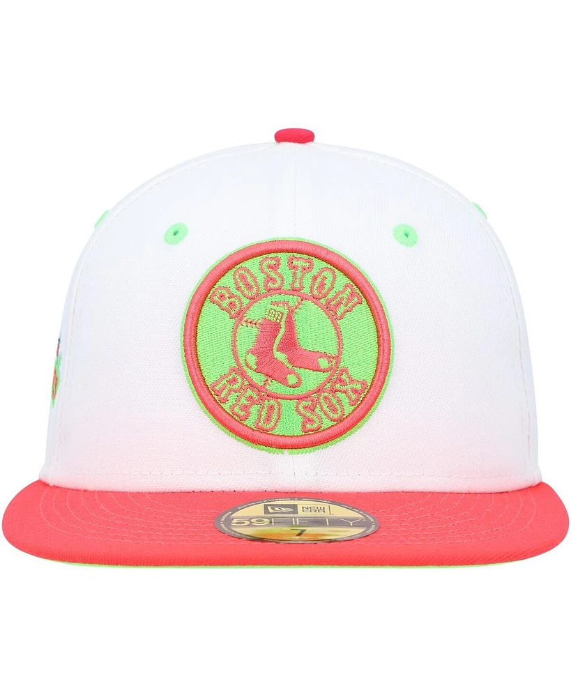 Men's New Era White, Coral Boston Red Sox Fenway Park 100Th Anniversary Strawberry Lolli 59Fifty Fitted Hat