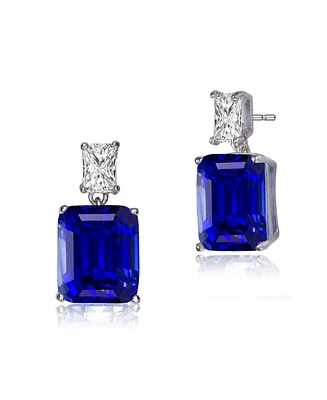 Sterling Silver White Gold Plated Clear and Colored Cubic Zirconia Two-Stone Drop Earrings