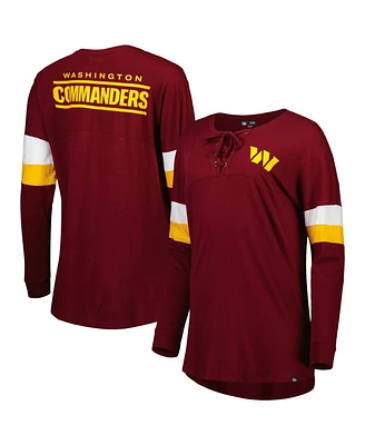Women's New Era Burgundy Washington Commanders Athletic Varsity Lace-Up Long Sleeve T-shirt