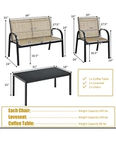 4 Pcs Patio Furniture Set Sofa Coffee Table Steel Frame Garden