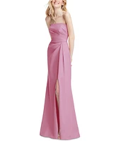 After Six Plus Strapless Pleated Faux Wrap Trumpet Gown with Front Slit