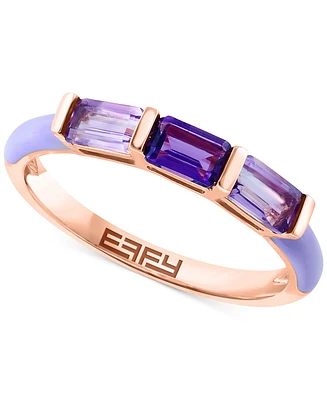 Effy Amethyst (1/5 ct. t.w.) & Pink Amethyst (5/8 ct. t.w.) Emerald-Cut Enamel Ring in 14k Rose Gold-Plated Sterling Silver