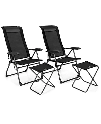 4PCS Patio Folding Dining Chair Ottoman Set Adjustable Back Camp