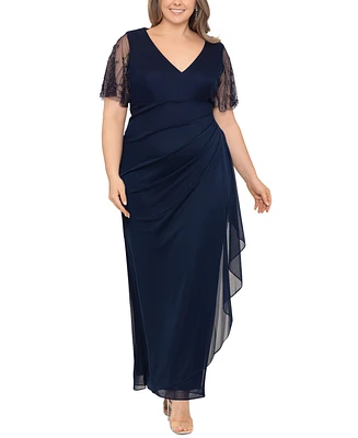 Xscape Plus Lace-Sleeve Dress