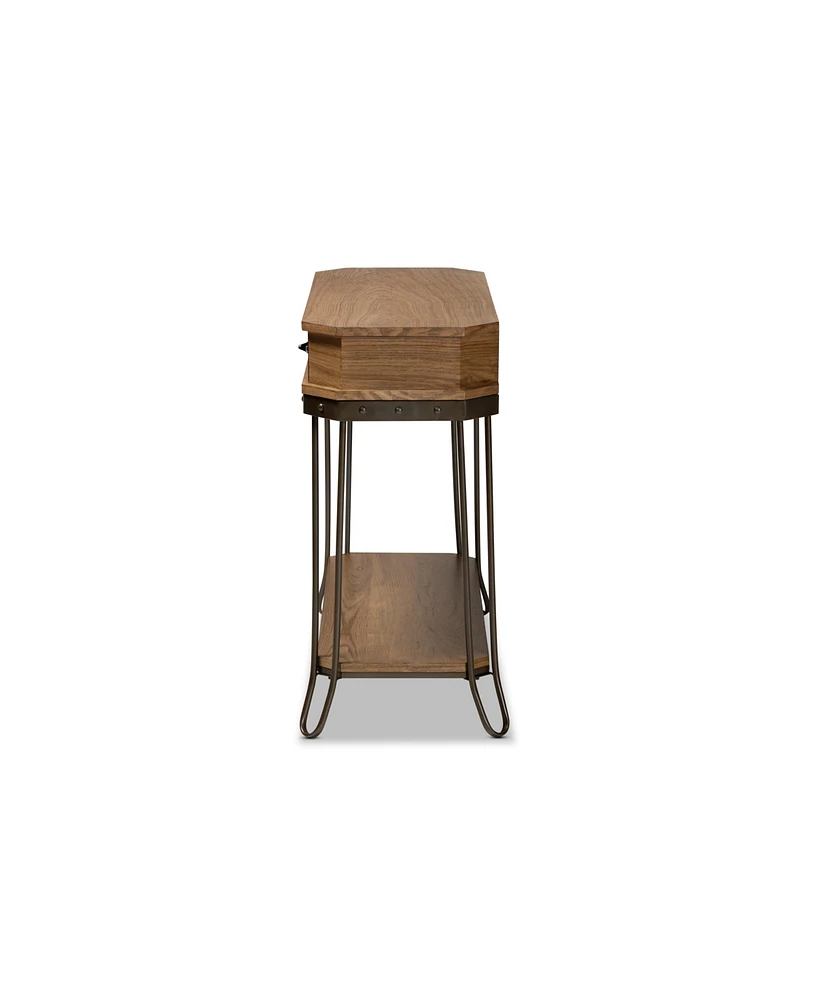 Baxton Studio Kellyn Vintage 42.9" Rustic Industrial Finished Wood and Metal 3-Drawer Console Table