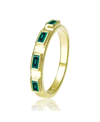 Ra 14K Gold Plated Green Cubic Zirconia Band Ring