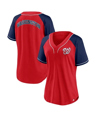 Women's Fanatics Red Washington Nationals Ultimate Style Raglan V-Neck T-shirt