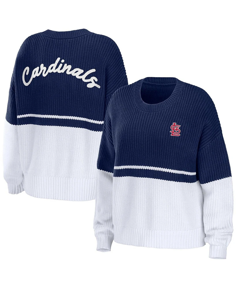 Women's Wear by Erin Andrews Navy, White St. Louis Cardinals Chunky Pullover Sweater
