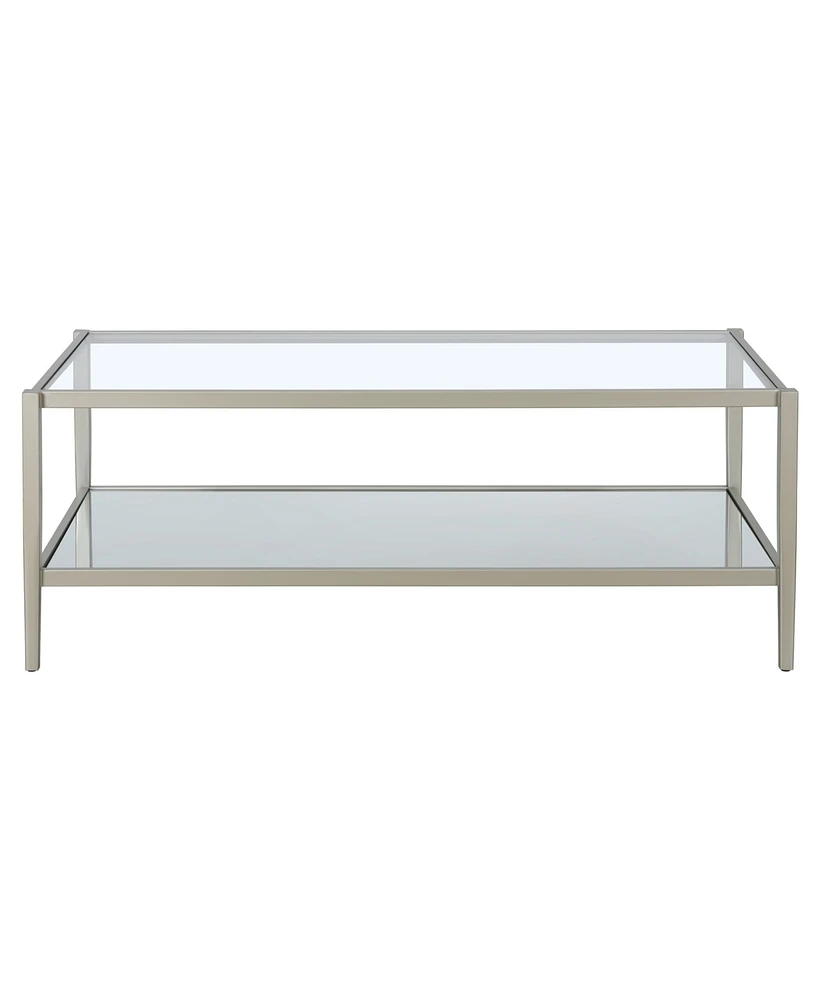 Hudson & Canal Hera 45" Wide Metal Rectangular Coffee Table with Mirror Shelf