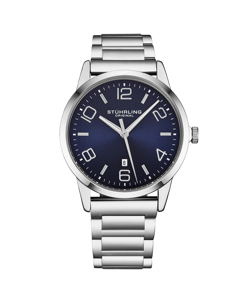 Stuhrling Men's Symphony Silver-tone Stainless Steel , Blue Dial , 50mm Round Watch