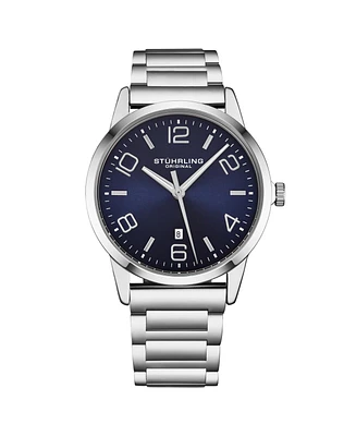 Stuhrling Men's Symphony Silver-tone Stainless Steel , Blue Dial , 50mm Round Watch