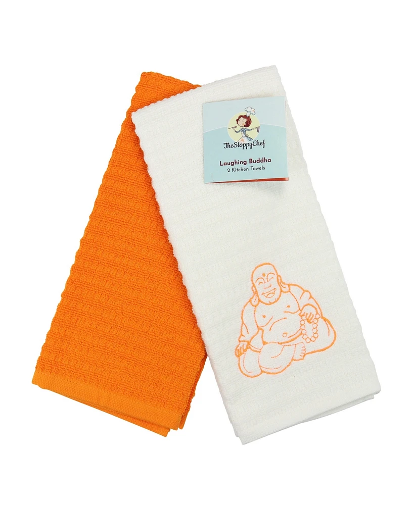 Sloppy Chef Set of 2 Kitchen Towels, "Luck" Designs to Choose From, One Embroidered Towel with Design and Matching Solid Color Towel, 16 x 26 in.,
