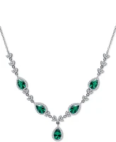 Cubic Zirconia Green Halo Fancy Statement Necklace in Sterling Silver, 16" + 2" extender
