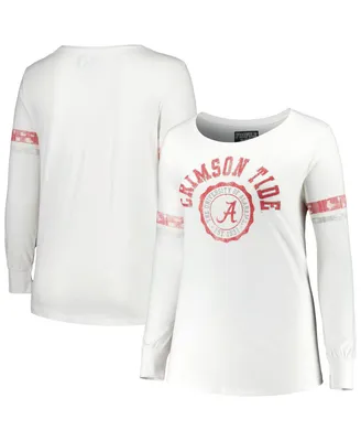 Women's White Alabama Crimson Tide Contrast Stripe Plus Scoop Neck Long Sleeve T-shirt