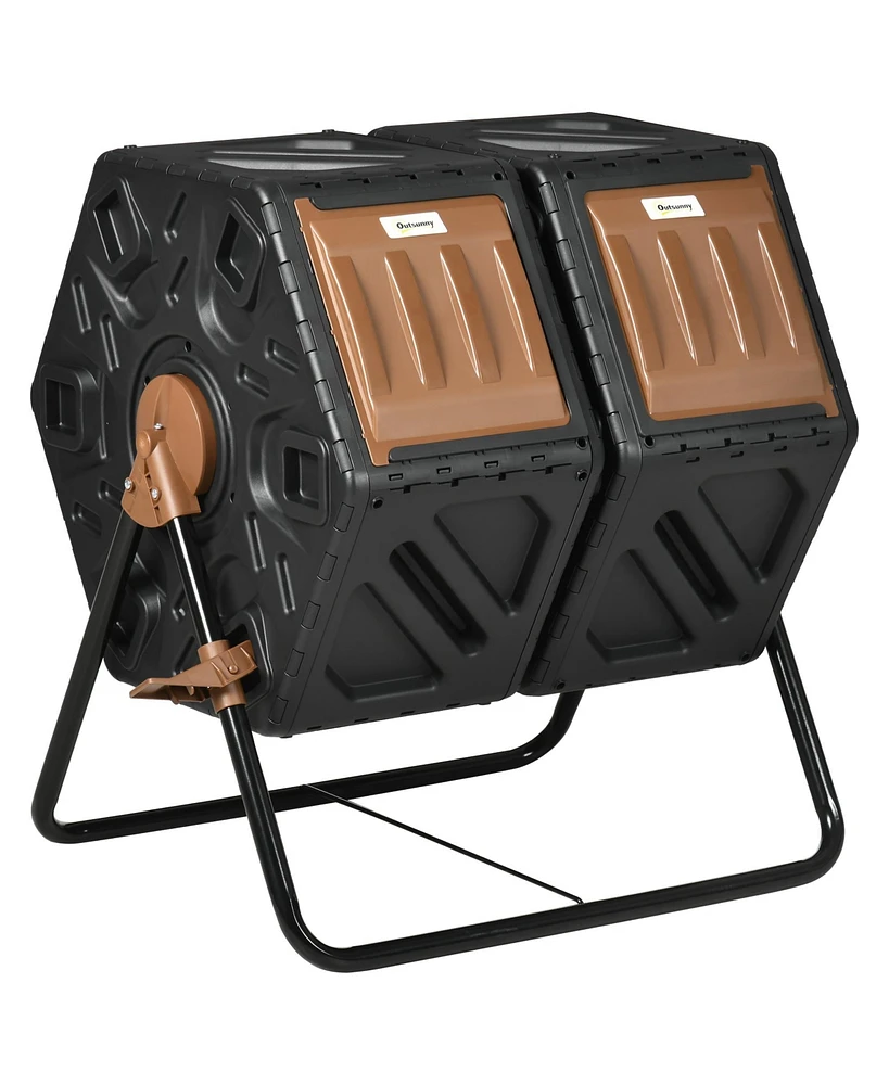 Outsunny 34.5 Gallon Composter Dual Chamber Compost Bin with Steel Legs