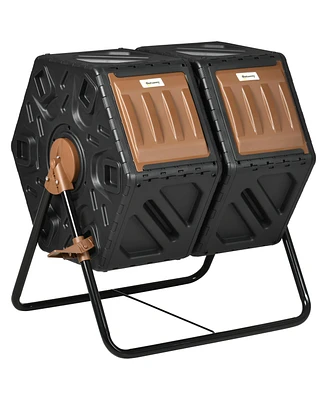 Outsunny 34.5 Gallon Composter Dual Chamber Compost Bin with Steel Legs