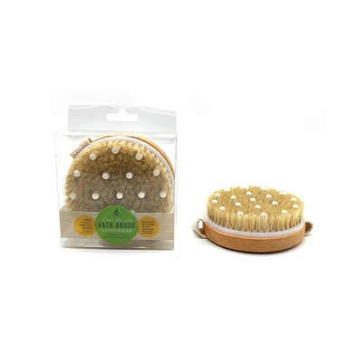 Pursonic Bath Brush and Rubber Massager with Lotus wooden handle