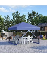 Outsunny 10' x 10' Pop Up Canopy Party Tent with 3-Level Adjustable Height, Easy Move Roller Bag, Blue