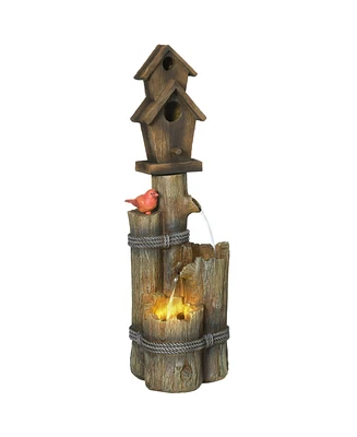 Outsunny Outdoor Fountain with Backyard Birdhouse Tree Trunk Design