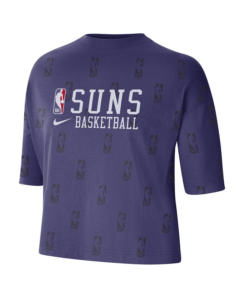 Women's Nike Purple Phoenix Suns Allover Nba Logo Boxy T-shirt