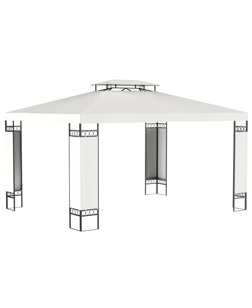 Outsunny 13' x 10' Patio Gazebo Outdoor Canopy Shelter with Double Vented Roof, Steel Frame for Lawn Backyard and Deck, Cream White
