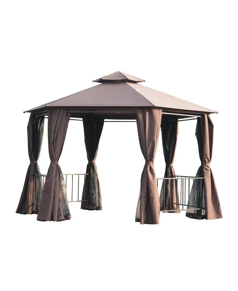 Outsunny 13' x 13' Party Tent, 2 Tier Canopy Hexagon, Mesh, Curtains,