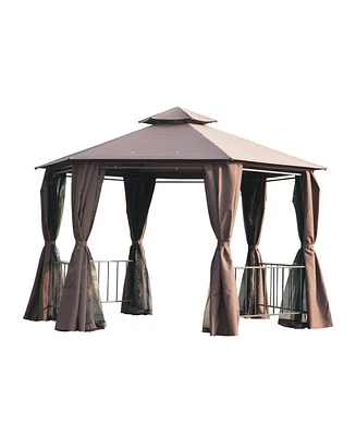 Outsunny 13' x 13' Party Tent, 2 Tier Canopy Hexagon, Mesh, Curtains,