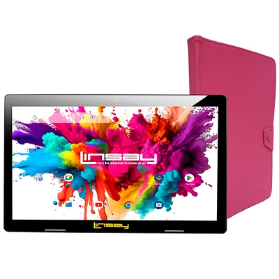 New Linsay 10.1" Tablet Octa Core 128GB Bundle with Pink Case Newest Android 14
