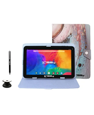 Linsay New 10.1" Tablet Octa Core 128GB Bundle with Space Marble Case Newest Android 13