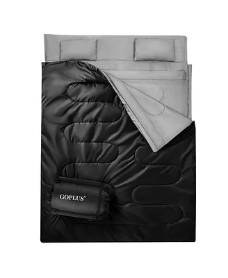 Double 2 Person Sleeping Bag Waterproof w/ 2 Pillows Camping Queen Size Xl