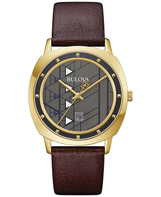 Bulova Men's Frank Lloyd Wright Hollyhock House Brown Leather Strap Watch 39mm