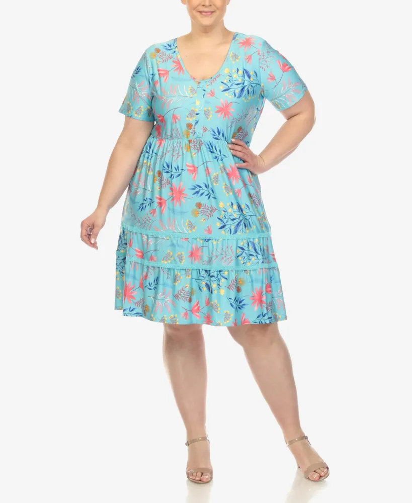White Mark Plus Floral Short Sleeve Knee Length Dress