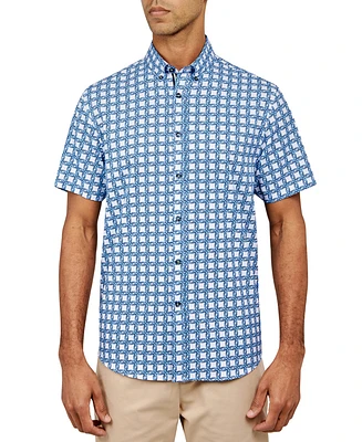 Society of Threads Men's Regular Fit Non-Iron Allover Circle Performance Stretch Button-Down Shirt