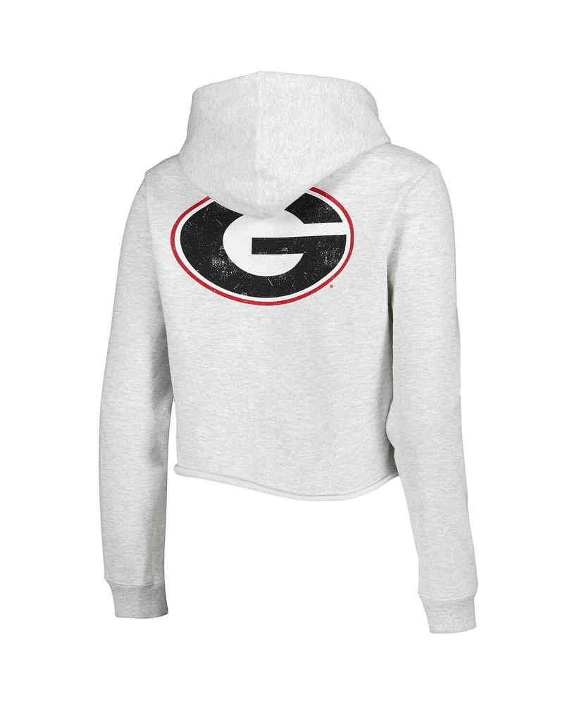 Women's League Collegiate Wear Ash Georgia Bulldogs 2-Hit 1636 Cropped Pullover Hoodie