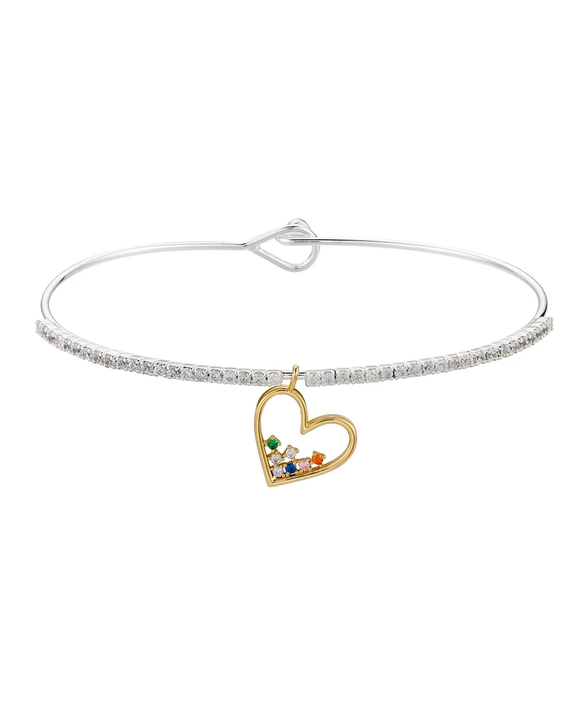 Unwritten Multi Color Cubic Zirconia Heart Bangle Bracelet