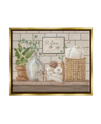 Stupell Industries Relax Uplifting Bathroom Scene Framed Floater Canvas Wall Art, 17" x 1.7" x 21"