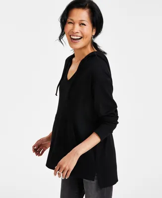 Style & Co Petite Waffle-Knit Tunic Hoodie, Created for Macy's