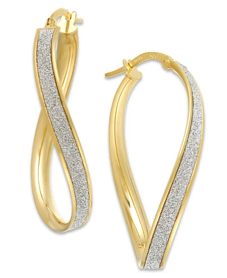 Italian Gold Glitter Wavy Hoop Earrings in 14k Gold