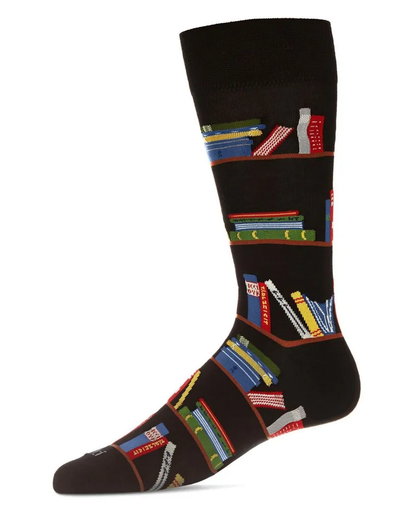 MeMoi Men's Bookshelf Bibliophile Rayon from Bamboo Novelty Crew Socks