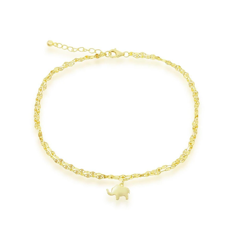Simona Sterling Silver Double Strand Mirror Chain w/ Elephant Anklet