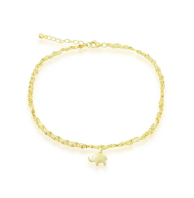 Simona Sterling Silver Double Strand Mirror Chain w/ Elephant Anklet
