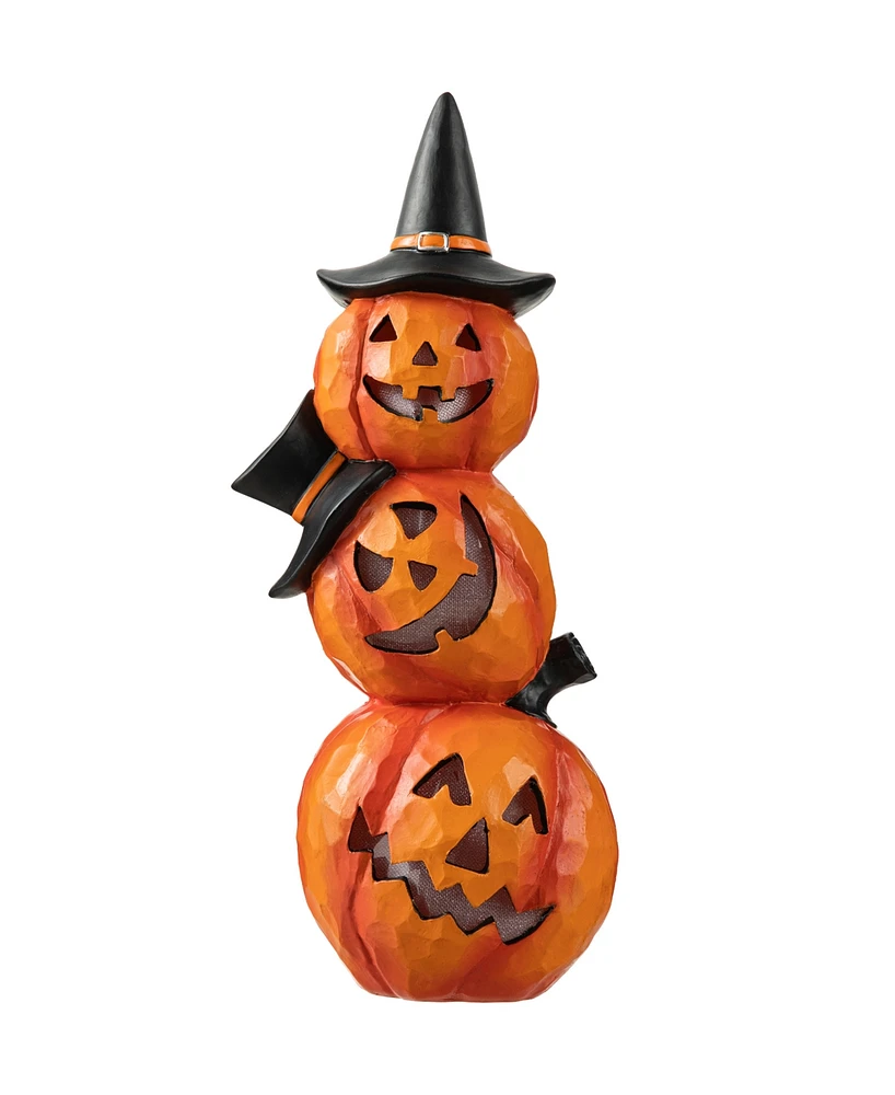 Glitzhome 14.25" H Halloween Lighted Stacked Resin Pumpkin Table Decor